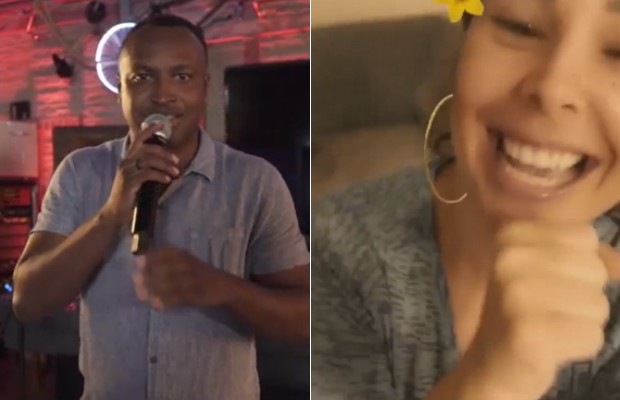 Fernanda Souza se empolga com live de Thiaguinho (Foto: Reprodução / Instagram)