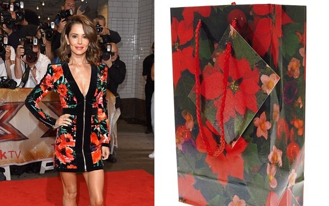  Cheryl Fernandez-Versini usa vestido com estampa igual a brulho de presente